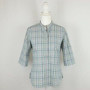 GoLite Women's Small Blue White Plaid  3/4 Sleeve Collared Popover Blouse
